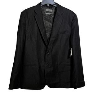 Guess Men's Shimmer Twill Relaxed Fit Blazer - Jet Black Multi XL $168
